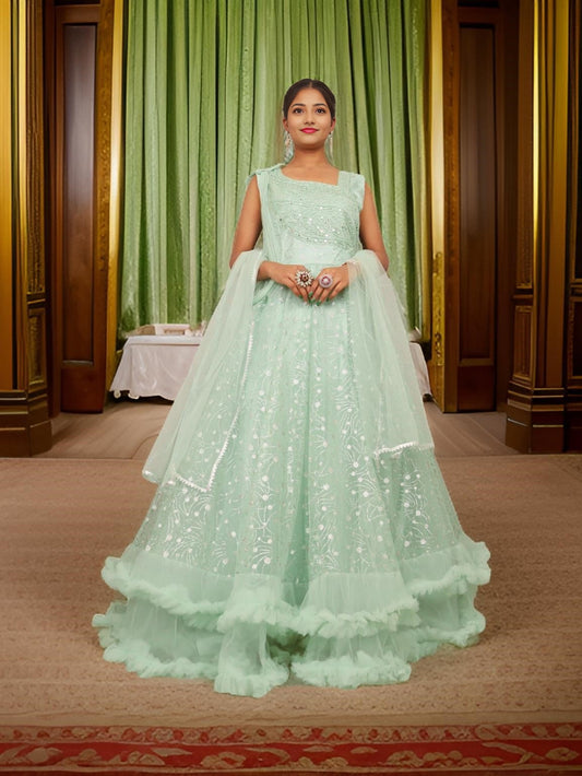 Gown with Mirror & Cut Dana Work by Shreekama-0