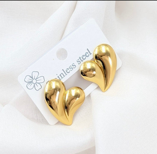Golden Double Heart Stainless Steel Earrings – Chic & Romantic
