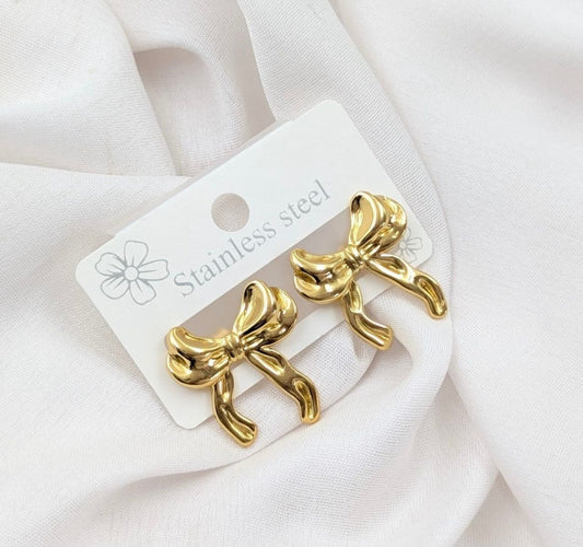 Golden Bow Knot Stainless Steel Earrings – Elegant & Stylish