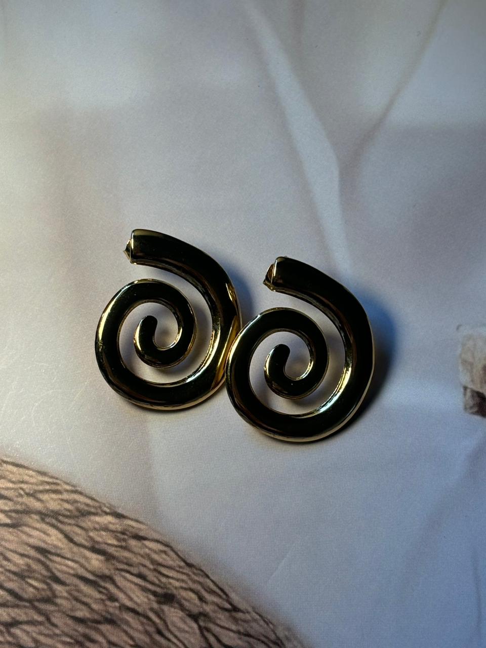 Vintage Style Gold Swirl Statement Clip-On Earrings - Bold Architectural Coil Design