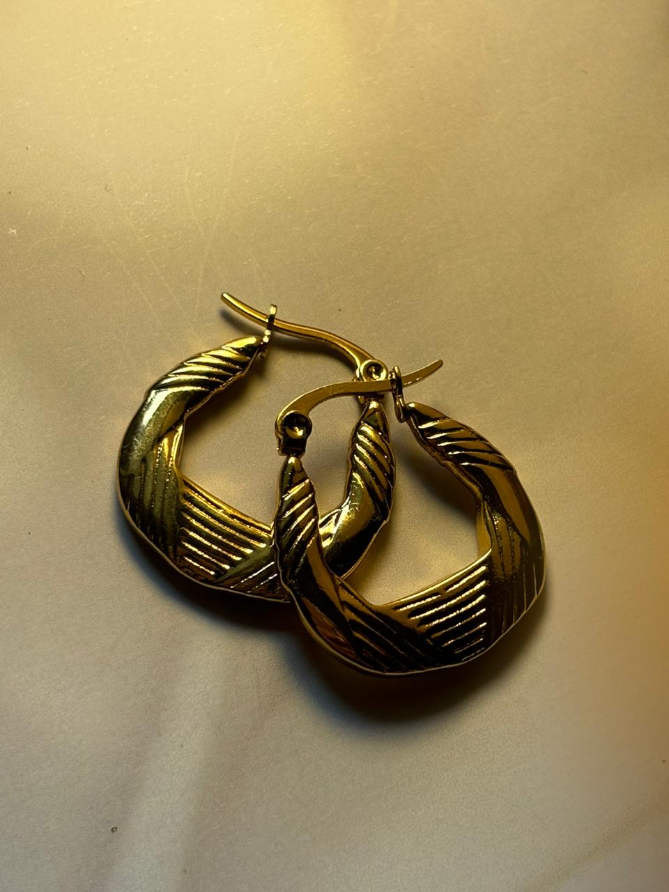 Textured Gold Geometric Hoop Earrings - Modern Grooved Huggie Style