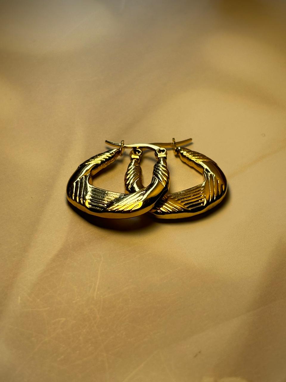 Textured Gold Geometric Hoop Earrings - Modern Grooved Huggie Style