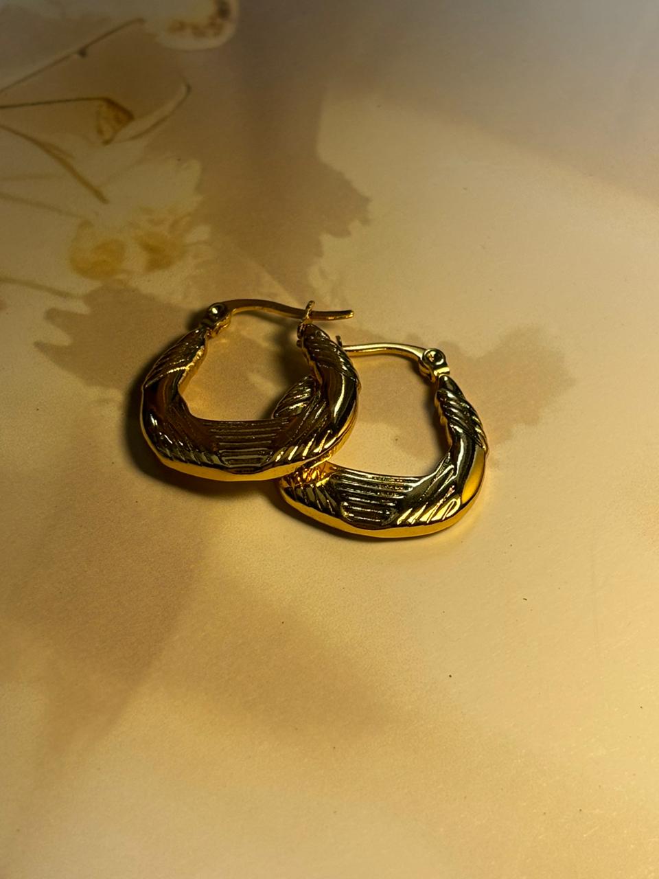 Textured Gold Geometric Hoop Earrings - Modern Grooved Huggie Style