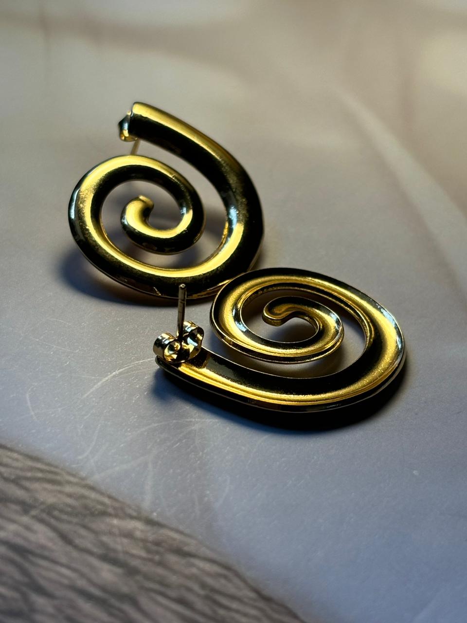 Vintage Style Gold Swirl Statement Clip-On Earrings - Bold Architectural Coil Design