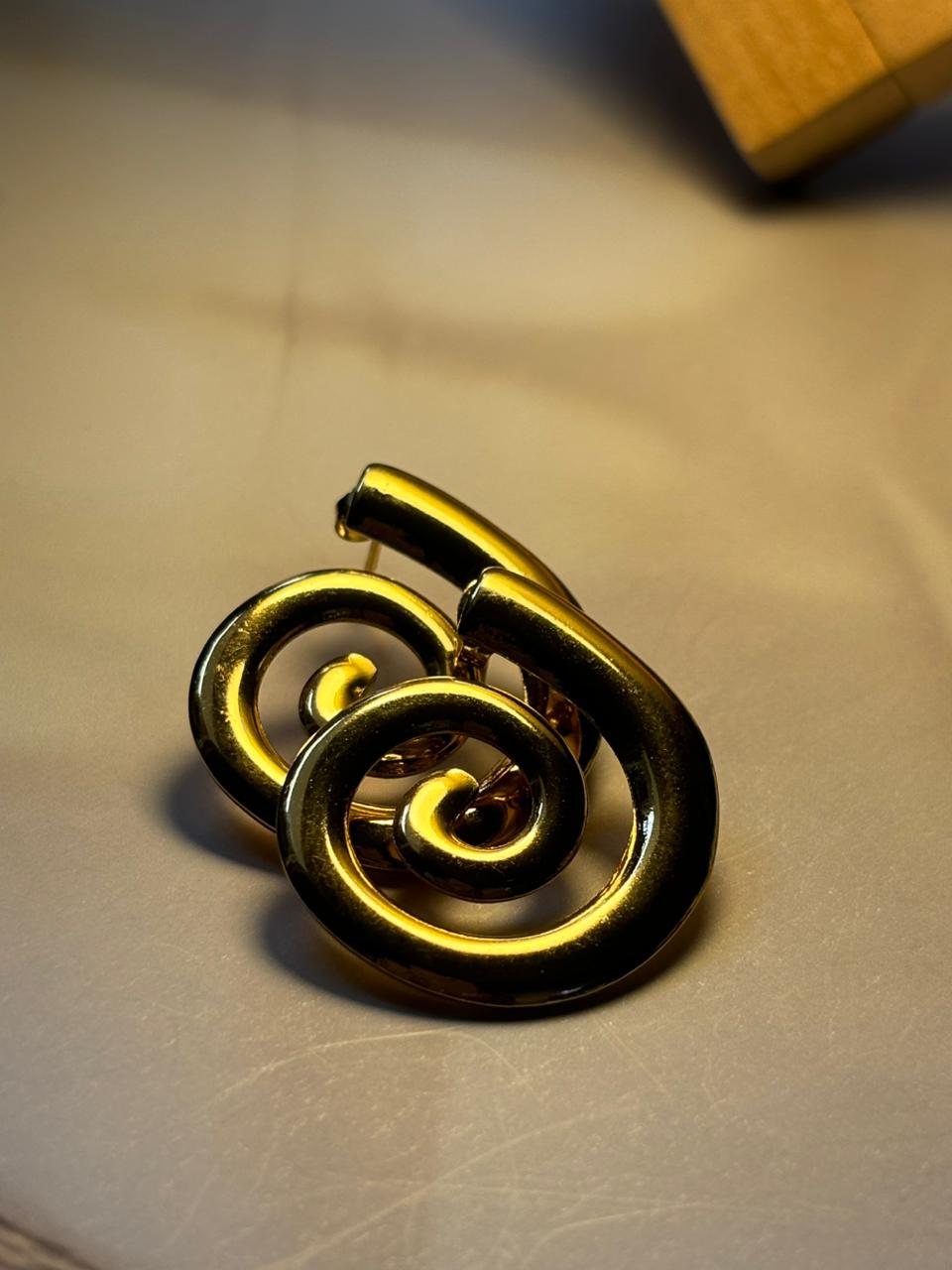Vintage Style Gold Swirl Statement Clip-On Earrings - Bold Architectural Coil Design