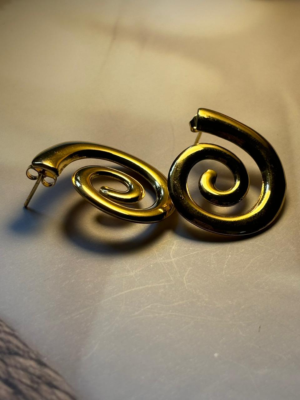 Vintage Style Gold Swirl Statement Clip-On Earrings - Bold Architectural Coil Design