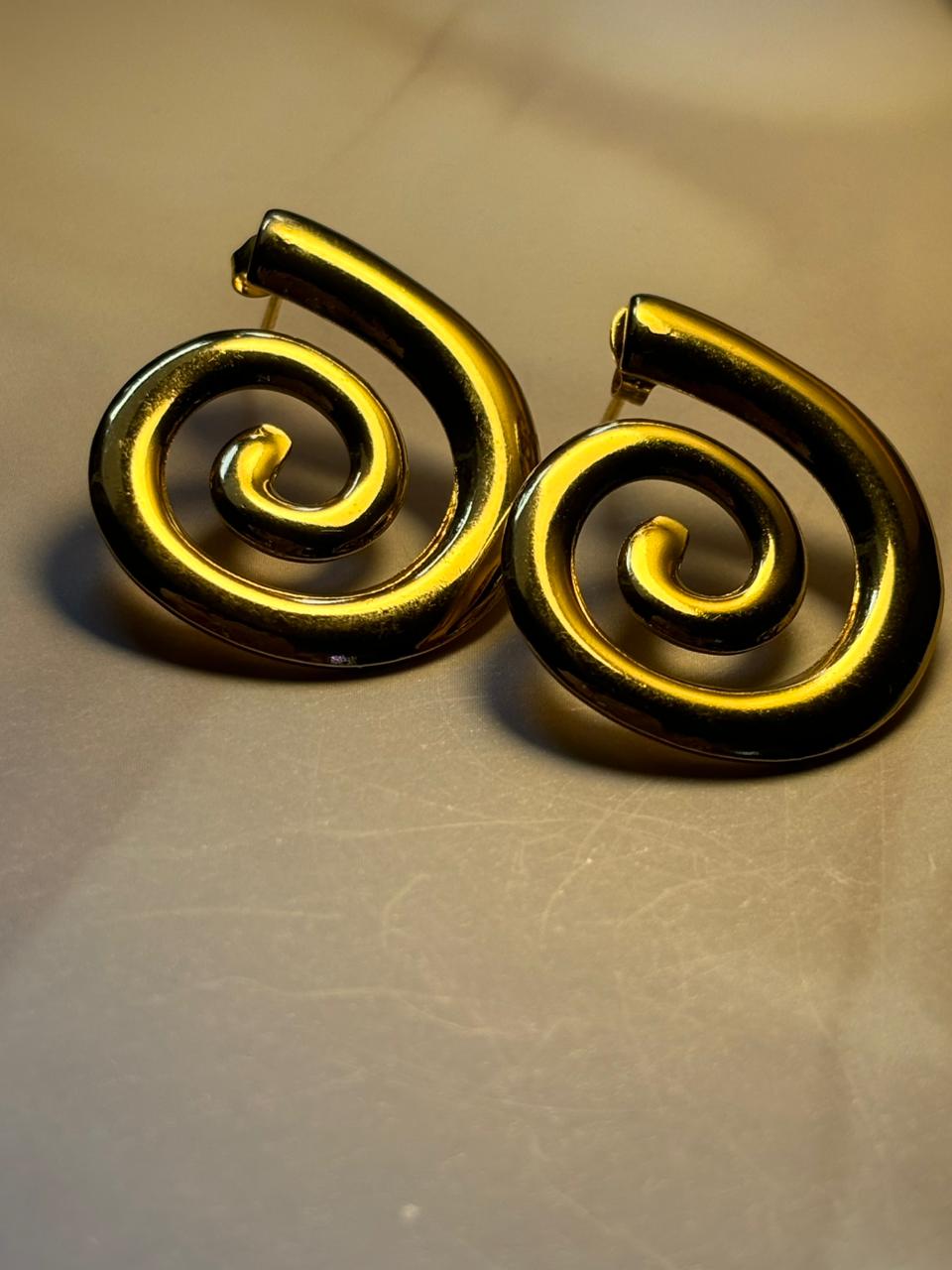 Vintage Style Gold Swirl Statement Clip-On Earrings - Bold Architectural Coil Design