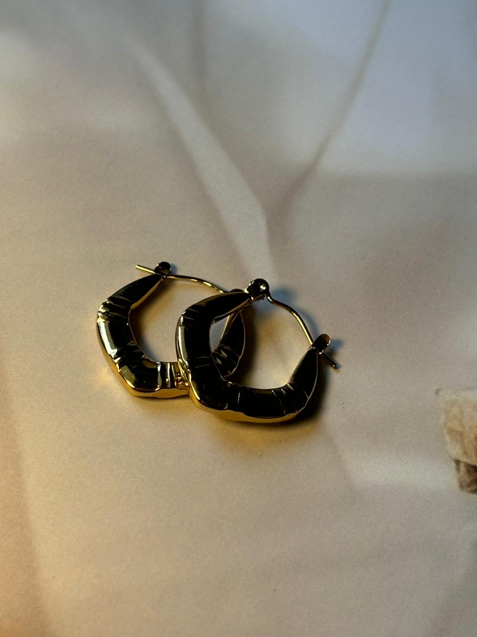 Chunky Gold Bamboo Style Hoop Earrings - Bold & Modern Geometric Huggies