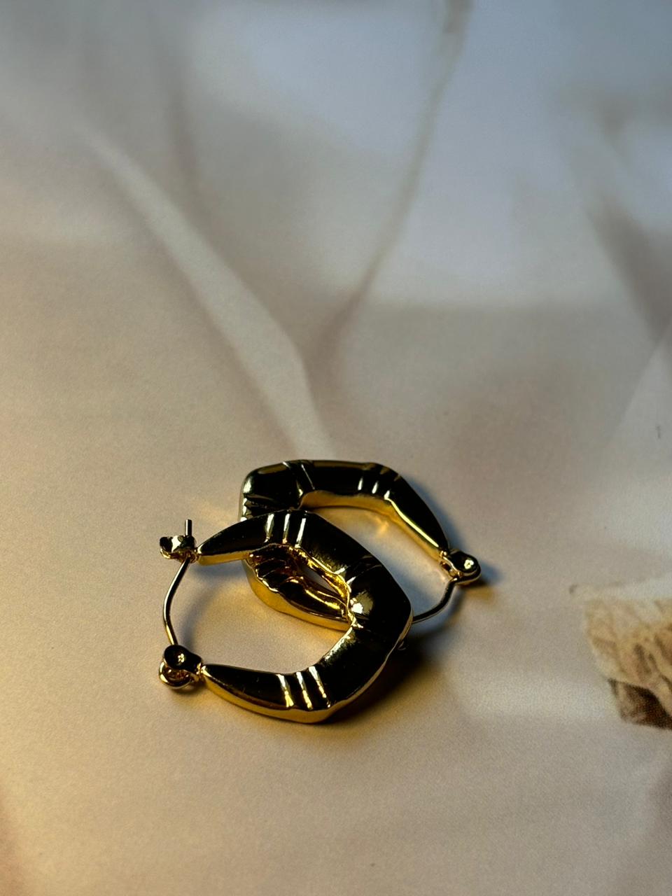 Chunky Gold Bamboo Style Hoop Earrings - Bold & Modern Geometric Huggies